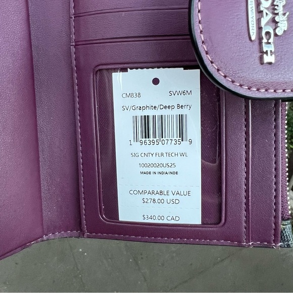 COACH Phone Wallet Country Floral Print Graphite/Deep Berry AUTHENTIC NWT - Picture 9 of 10